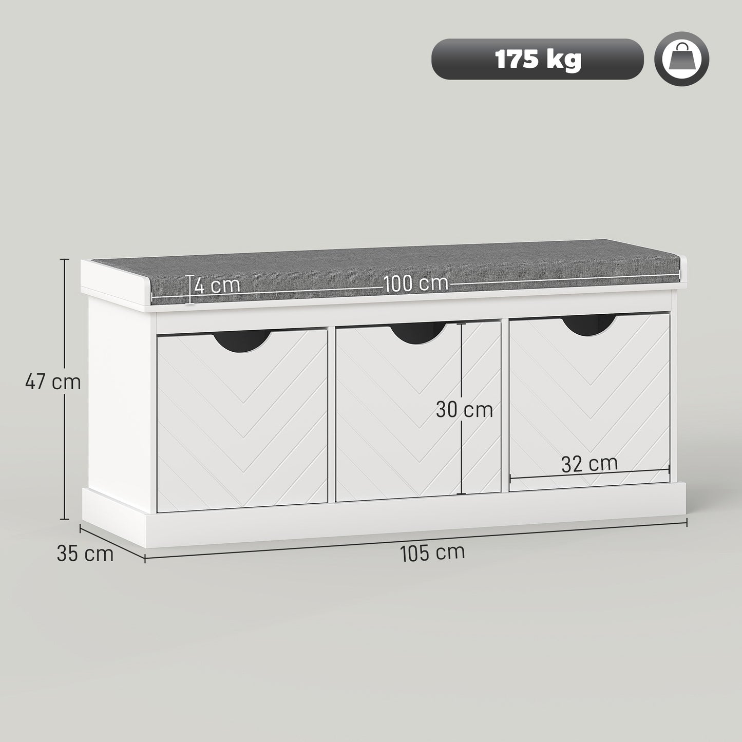 HOMCOM 3-Drawer Padded Shoe Bench with Breathable & Washable Linen-look Cover, White