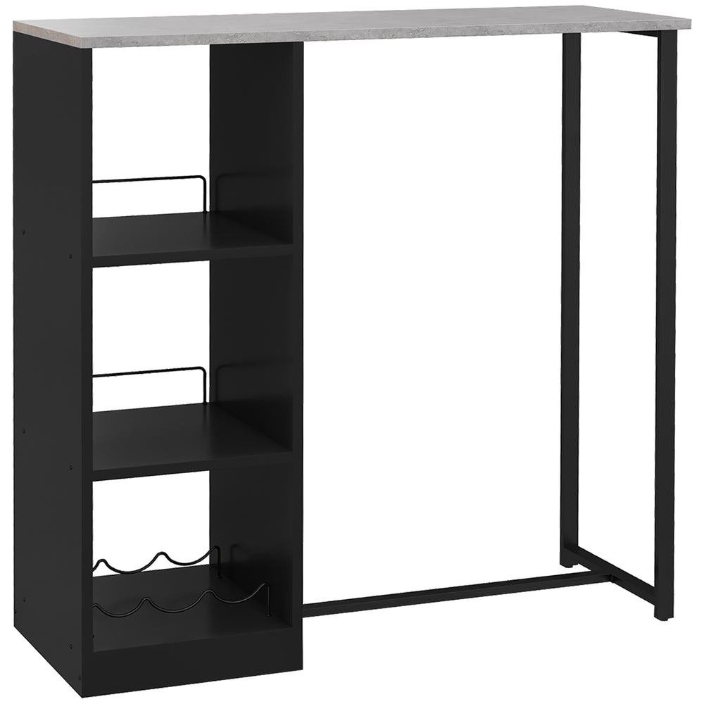 HOMCOM Breakfast Bar Table, Bar Table with 3-Tier Storage Shelf and Wine Rack, 105W x 40D x 105H cm, Black