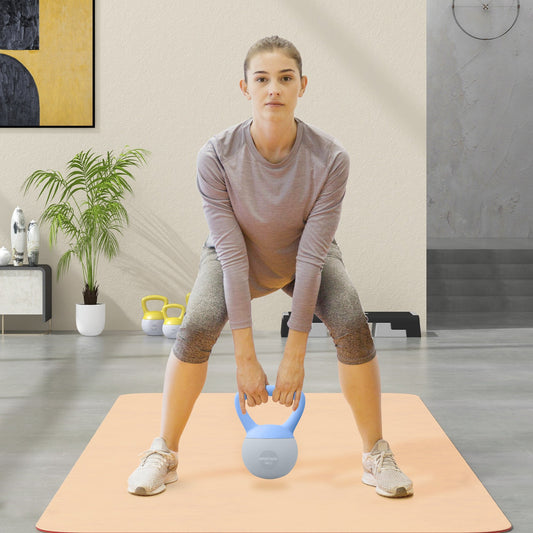 SPORTNOW 4KG Soft Kettlebell, Kettlebell with Non-Slip Handle for Home Gym, Weight Lifting, Strength Training, Light Blue/Grey