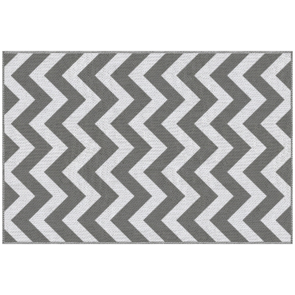 Outsunny 121 x 182 cm(4x6ft) Outdoor Rug Reversible Mat Plastic Straw Rug Portable RV Camping Mat for Garden Deck Picnic Indoor, Light Grey & White