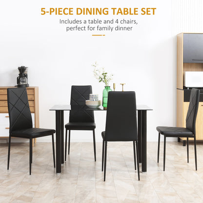 HOMCOM Modern Dining Table Set for 4, Space-Saving 5 Pieces Kitchen Table Set with Rectangle Table and Steel Frame, Black