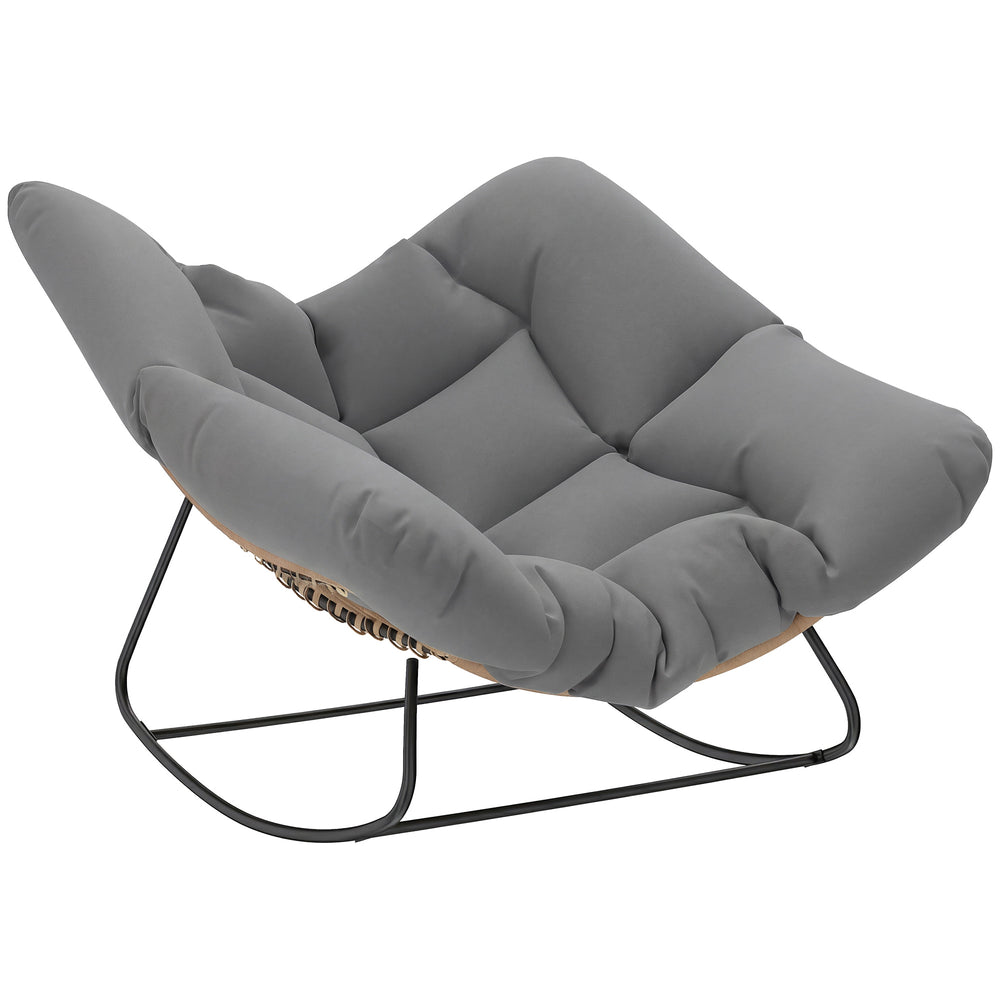 Outsunny Indoor Outdoor Rocking Chair, Oversized Rocking Egg Chair with Cushion for Living Room, Garden, Patio, Grey