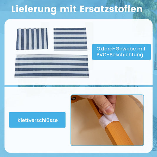 Birch Wood Chaise Lounge Chair with Adjustable Canopy Reclining Backrest and Footrest-Beige