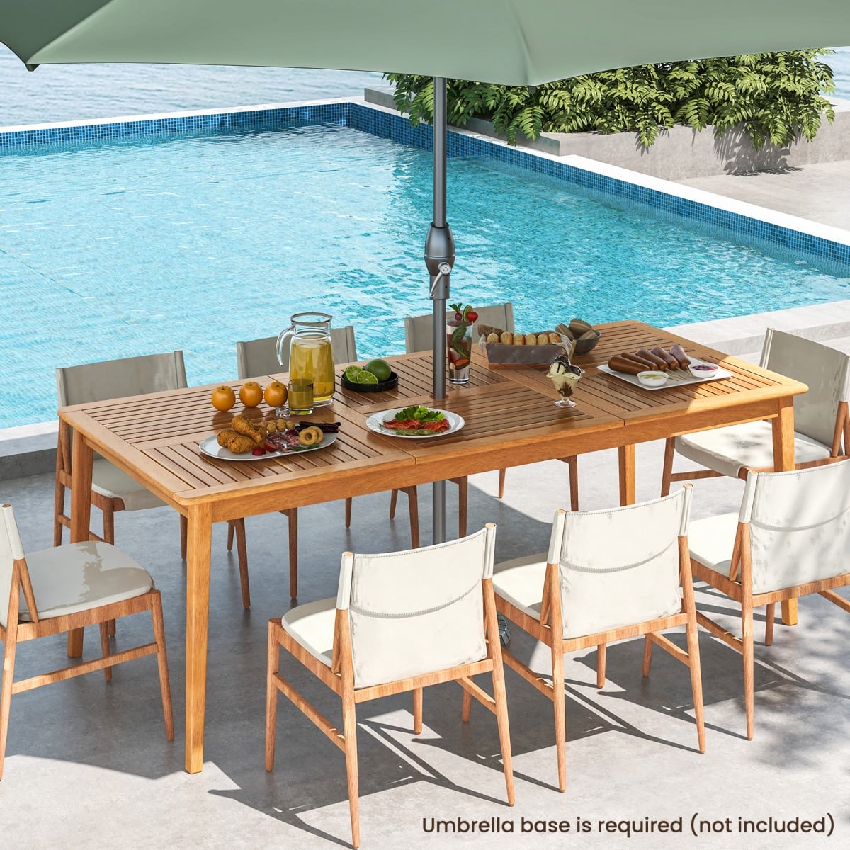 200 x 90cm Outdoor Acacia Wood Dining Table for 8 People