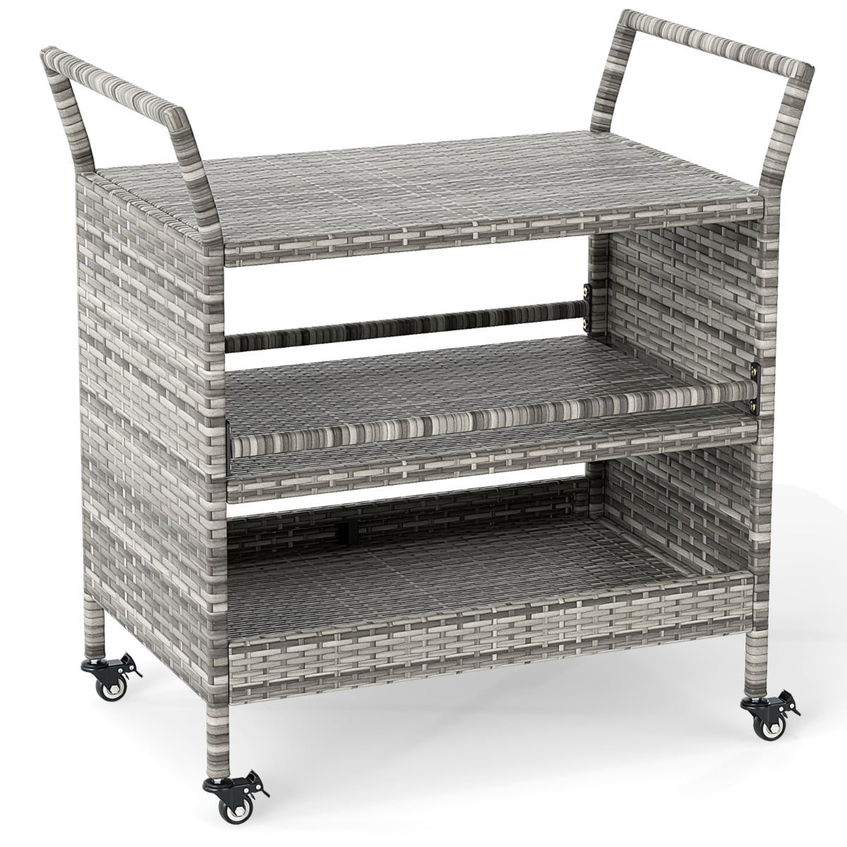 Outdoor Bar Cart 3-Tier Patio Rattan Storage Shelf Wicker Serving Table