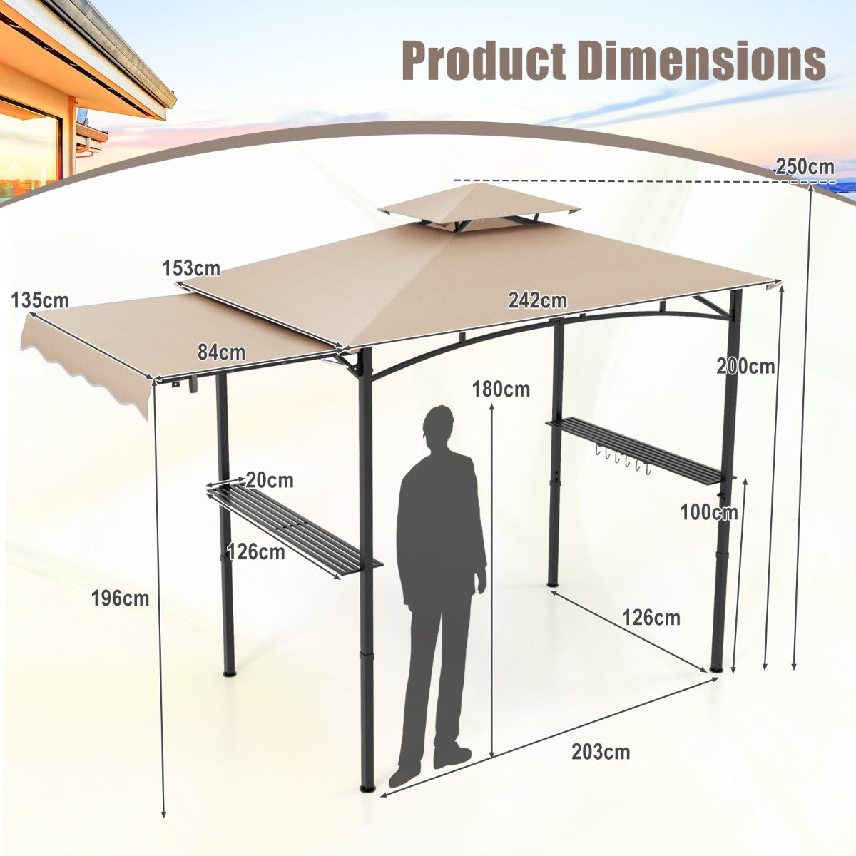 Outdoor Barbecue Canopy Tent Grill Gazebo with Side Awning-Beige