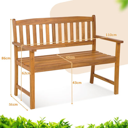 2-Person Outdoor Bench with Ergonomic Backrest and Armrests