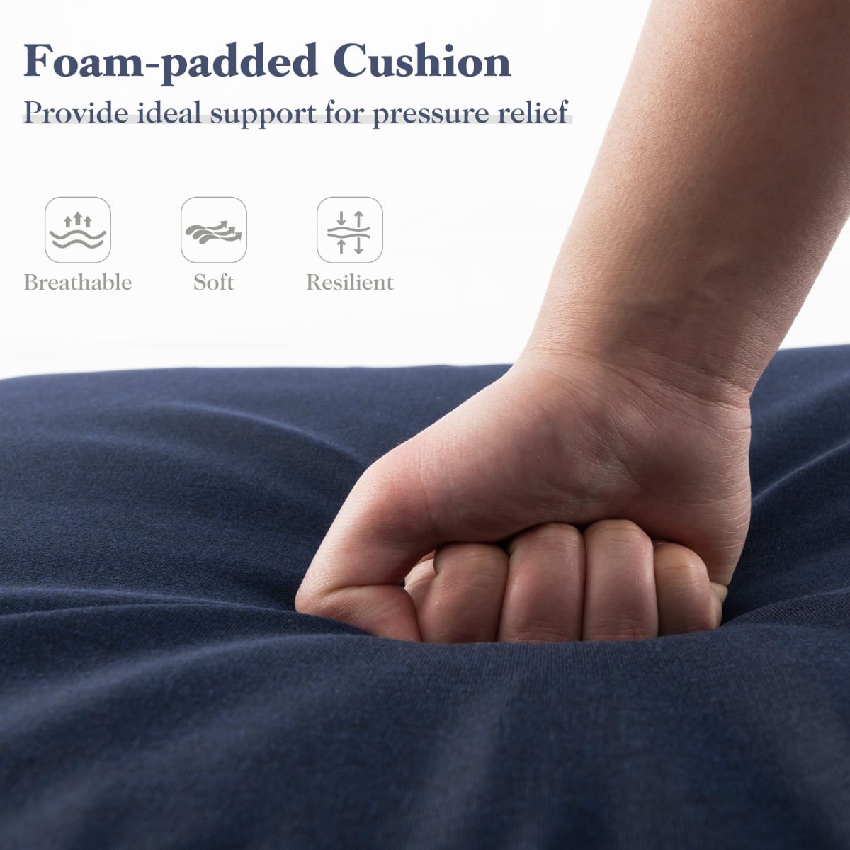 Folding Outdoor Chaise Lounge Cushion Patio Furniture Pad with Straps-Navy-2 Pieces
