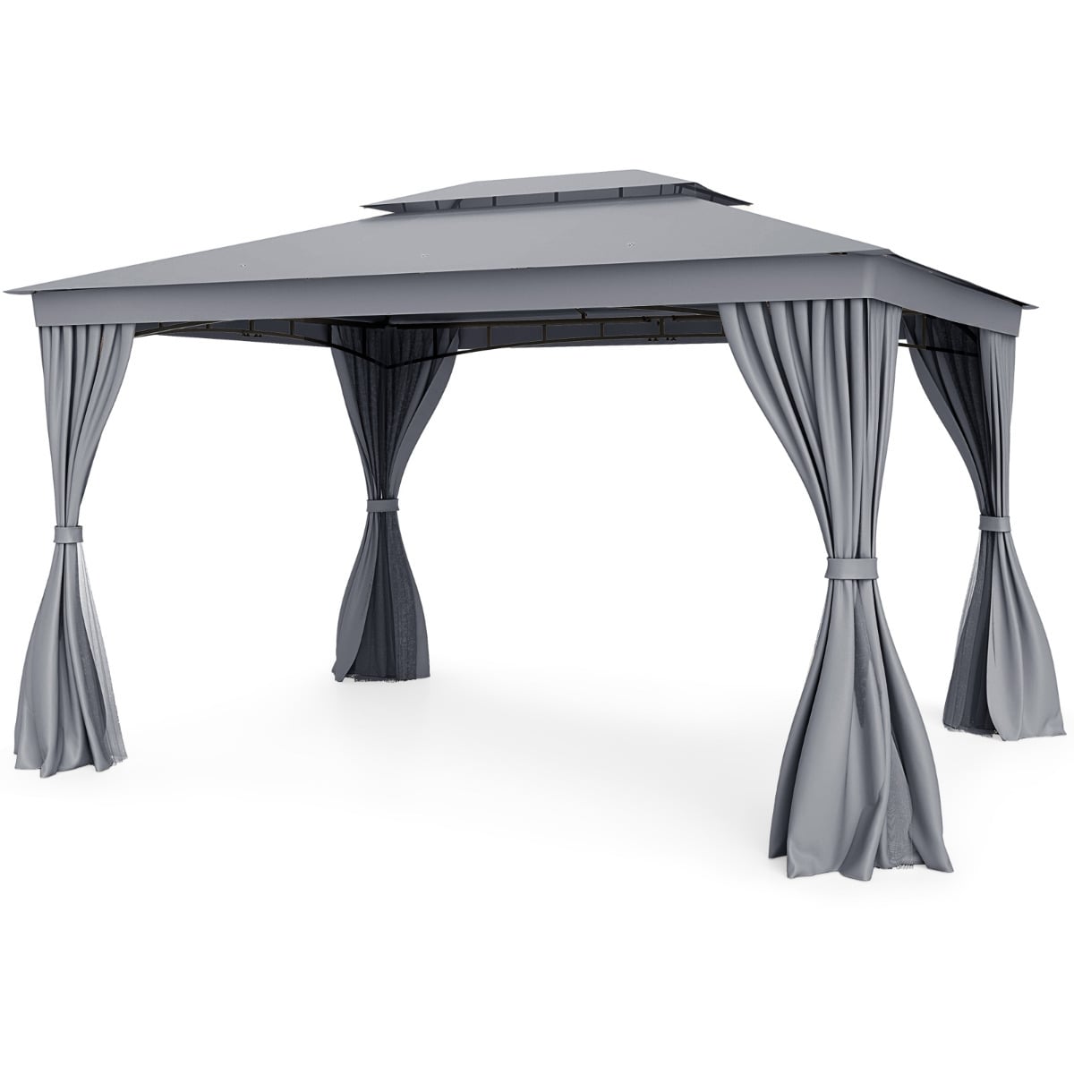 Outdoor Double-Roof Patio Gazebo Canopy Tent with Mesh Netting-Grey