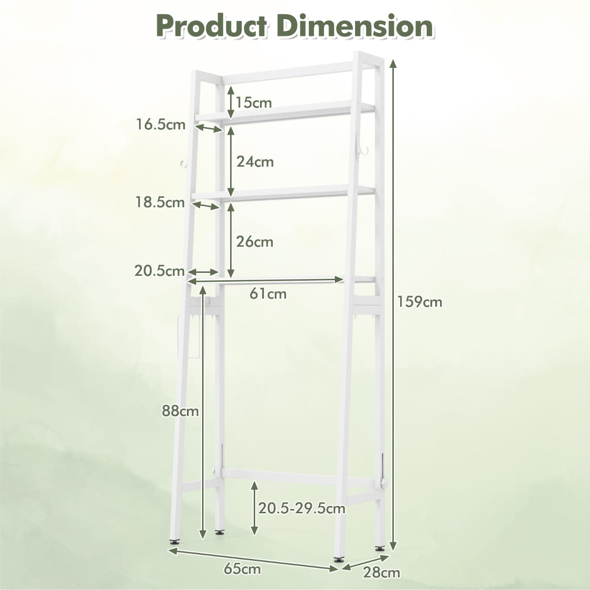 Over The Toilet Storage Shelf with Adjustable Adjustable Bottom Bar-White