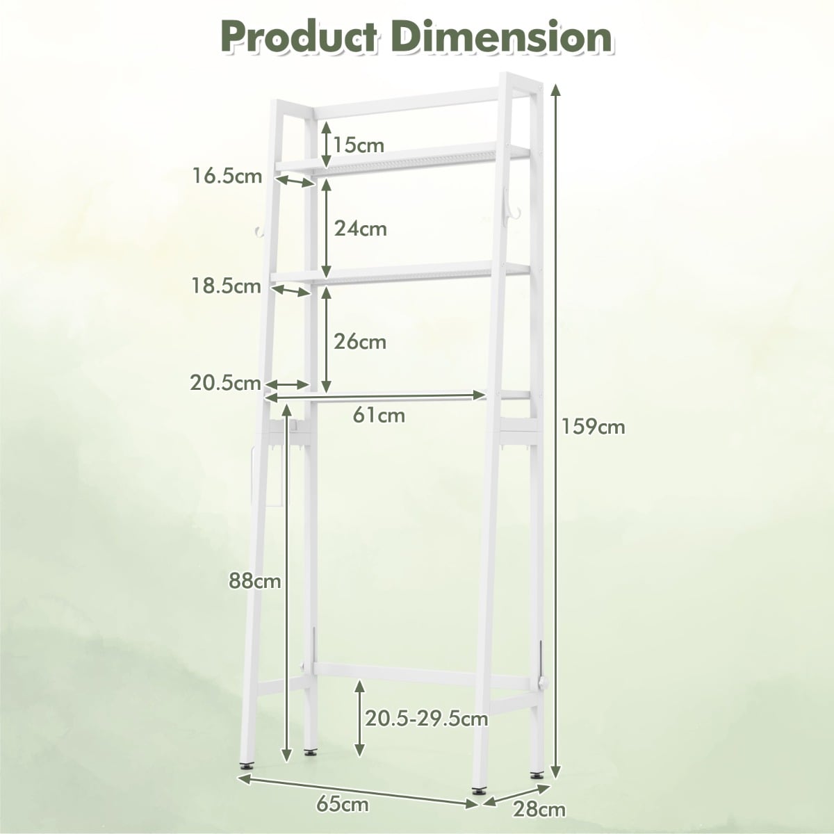 Over The Toilet Storage Shelf with Adjustable Adjustable Bottom Bar-White