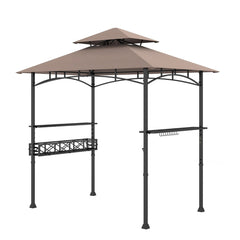 Outdoor Grill Gazebo Double Tiered BBQ Canopy Tent with 2 Side Shelves-Brown