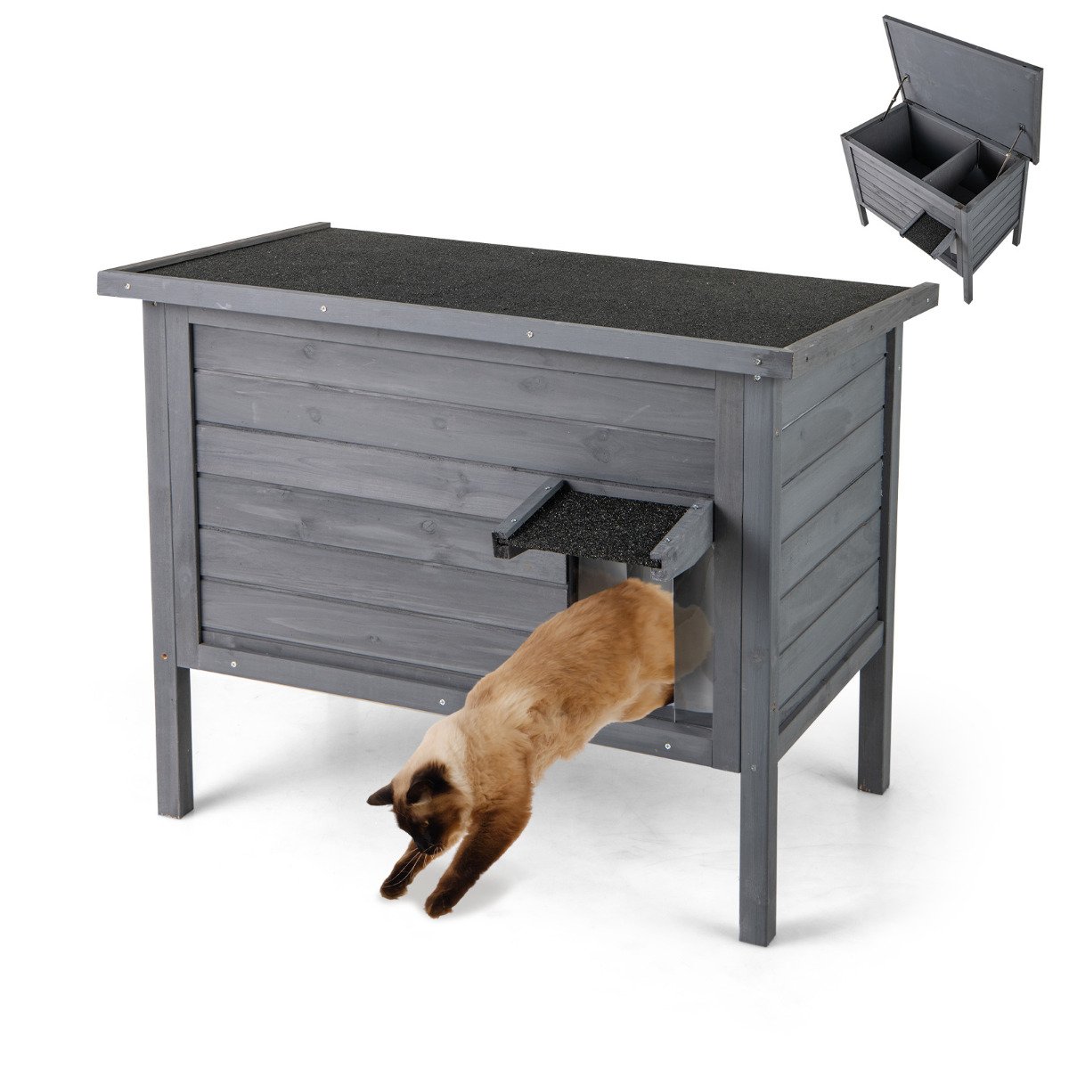 Outdoor Insulated Cat House with All-Round Insulated Styfoam-Dark Grey