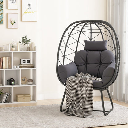 Indoor Outdoor Lounge Chair with Comfy Cushions and Sturdy Metal Frame-Grey