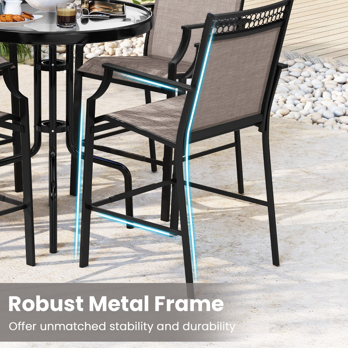 Outdoor Patio Chair Set of 2 with Footrest and High Back and Armrests-Grey