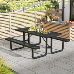 Outdoor Picnic Table & Bench Set for 8 with Seats Mesh Grid-Black