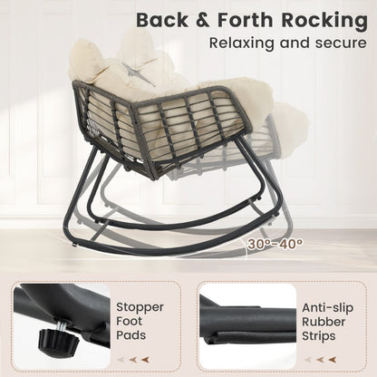 Outdoor Rocking Chair with Thick and Removable Cushion-Beige