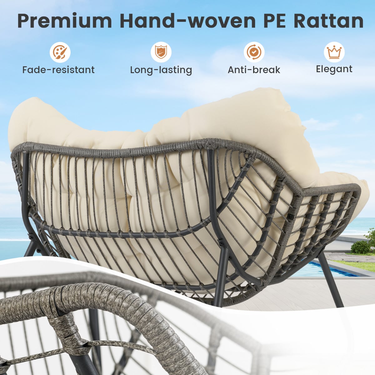 Outdoor Rocking Chair with Thick and Removable Cushion-Beige