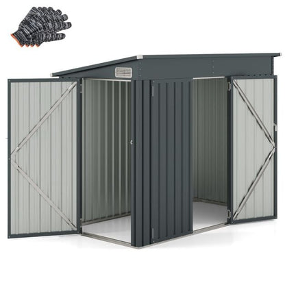 Outdoor Garden Shed Garden Tool Shed with 2 Doors Slanted Design Vents Galvanized Metal Frame 235x117x185cm Dark Grey