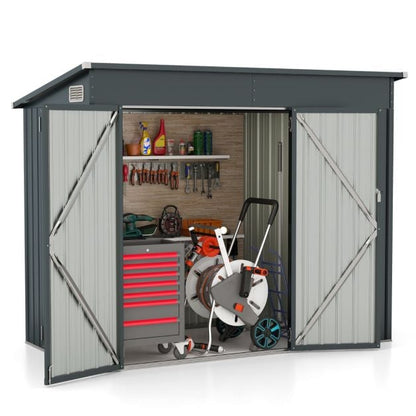 Outdoor Garden Shed Garden Tool Shed with 2 Doors Slanted Design Vents Galvanized Metal Frame 235x117x185cm Dark Grey