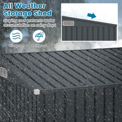 Outdoor Garden Shed Garden Tool Shed with 2 Doors Slanted Design Vents Galvanized Metal Frame 235x117x185cm Dark Grey