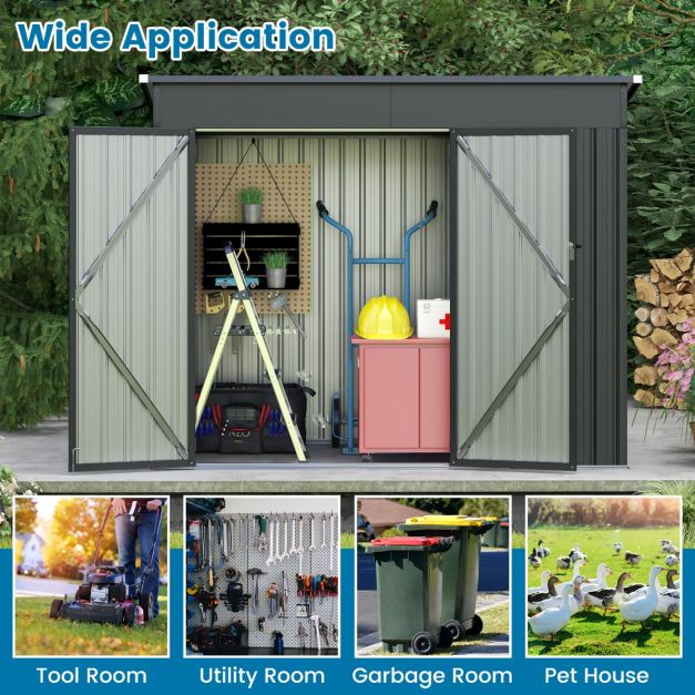 Outdoor Garden Shed Garden Tool Shed with 2 Doors Slanted Design Vents Galvanized Metal Frame 235x117x185cm Dark Grey