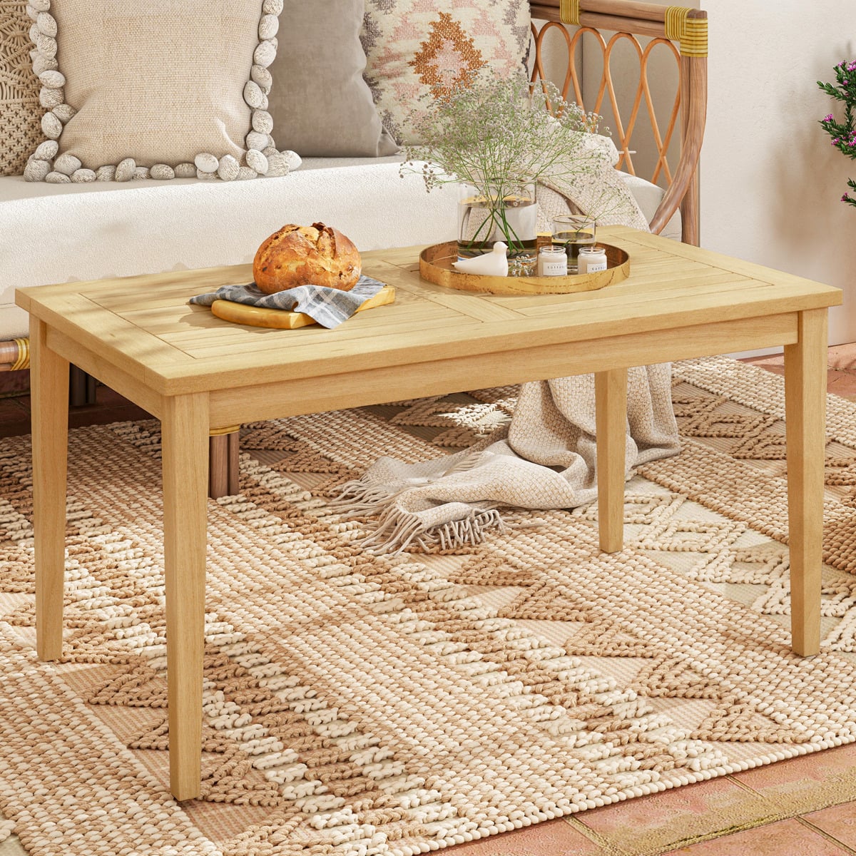 Outdoor Teak Wood Coffee Table with Slatted Tabletop