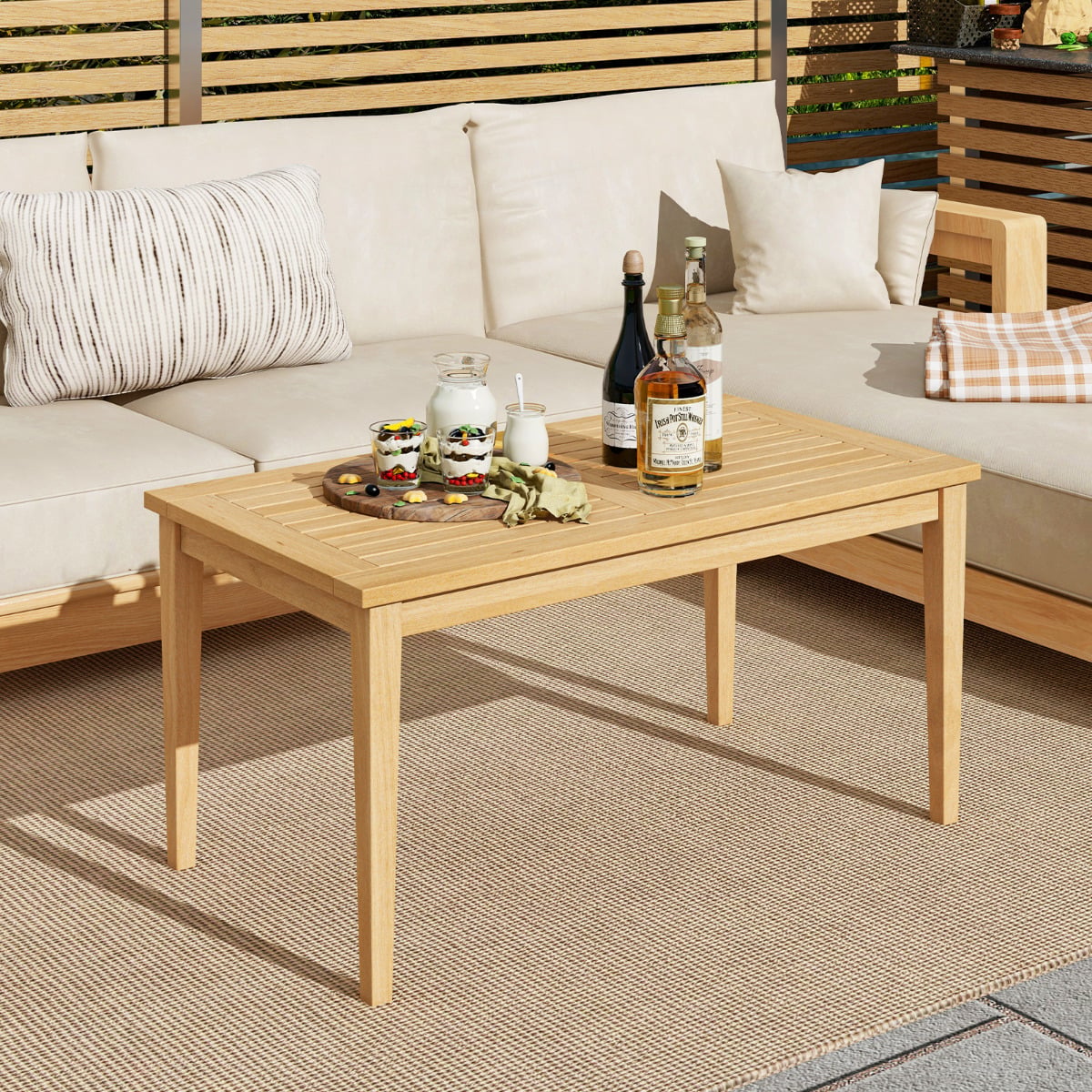 Outdoor Teak Wood Coffee Table with Slatted Tabletop