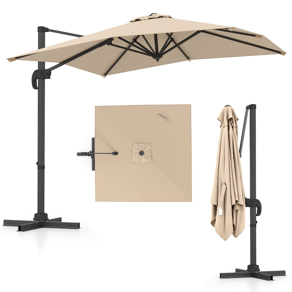 Patio Offset Umbrella with 360° Rotation and 5 Adjustable Tilt 8 Ribs-Beige