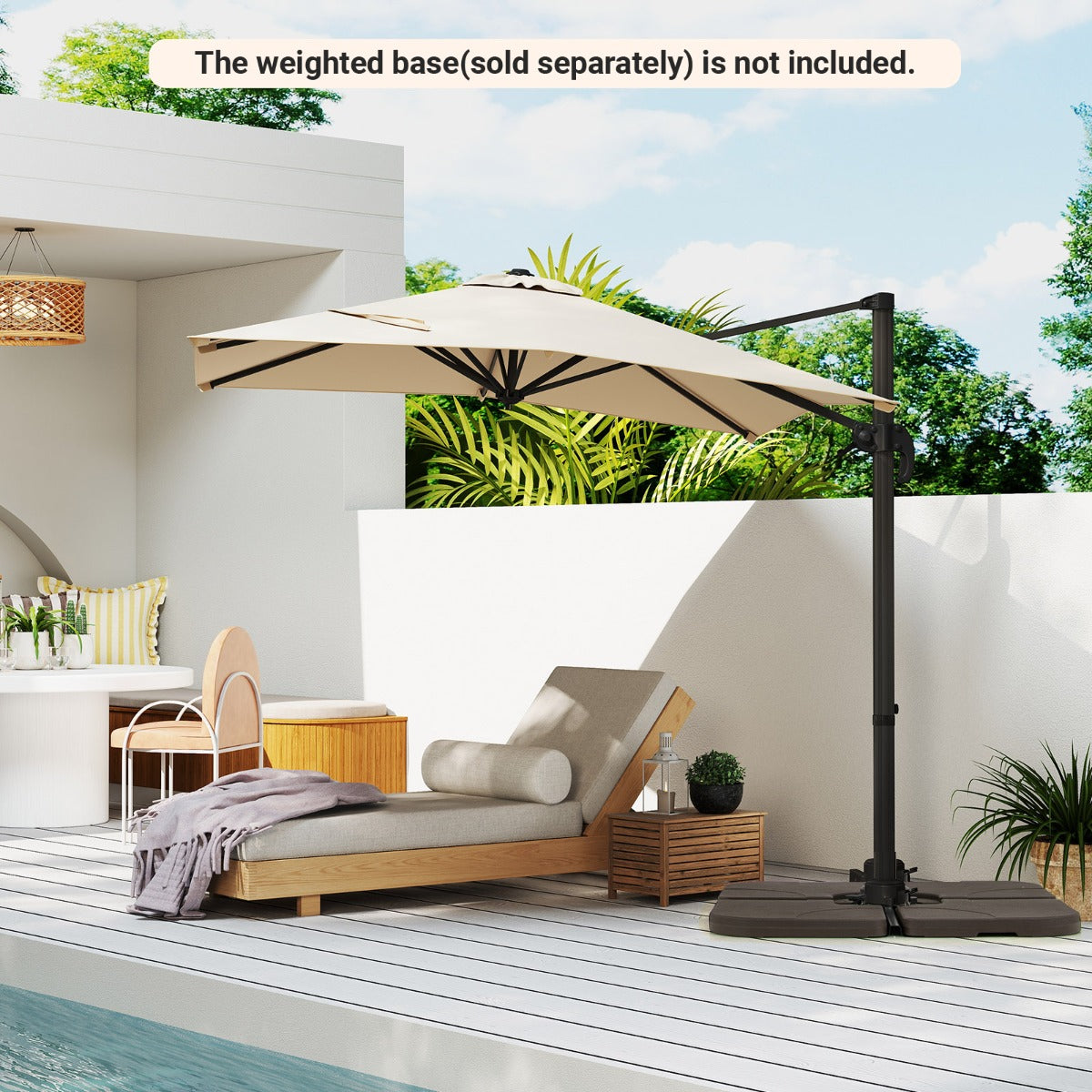 Patio Offset Umbrella with 360° Rotation and 5 Adjustable Tilt 8 Ribs-Beige