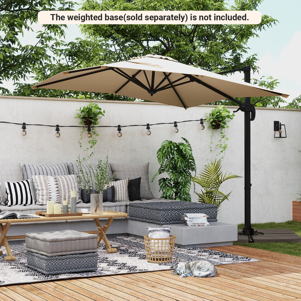 Patio Offset Umbrella with 360° Rotation and 5 Adjustable Tilt 8 Ribs-Beige