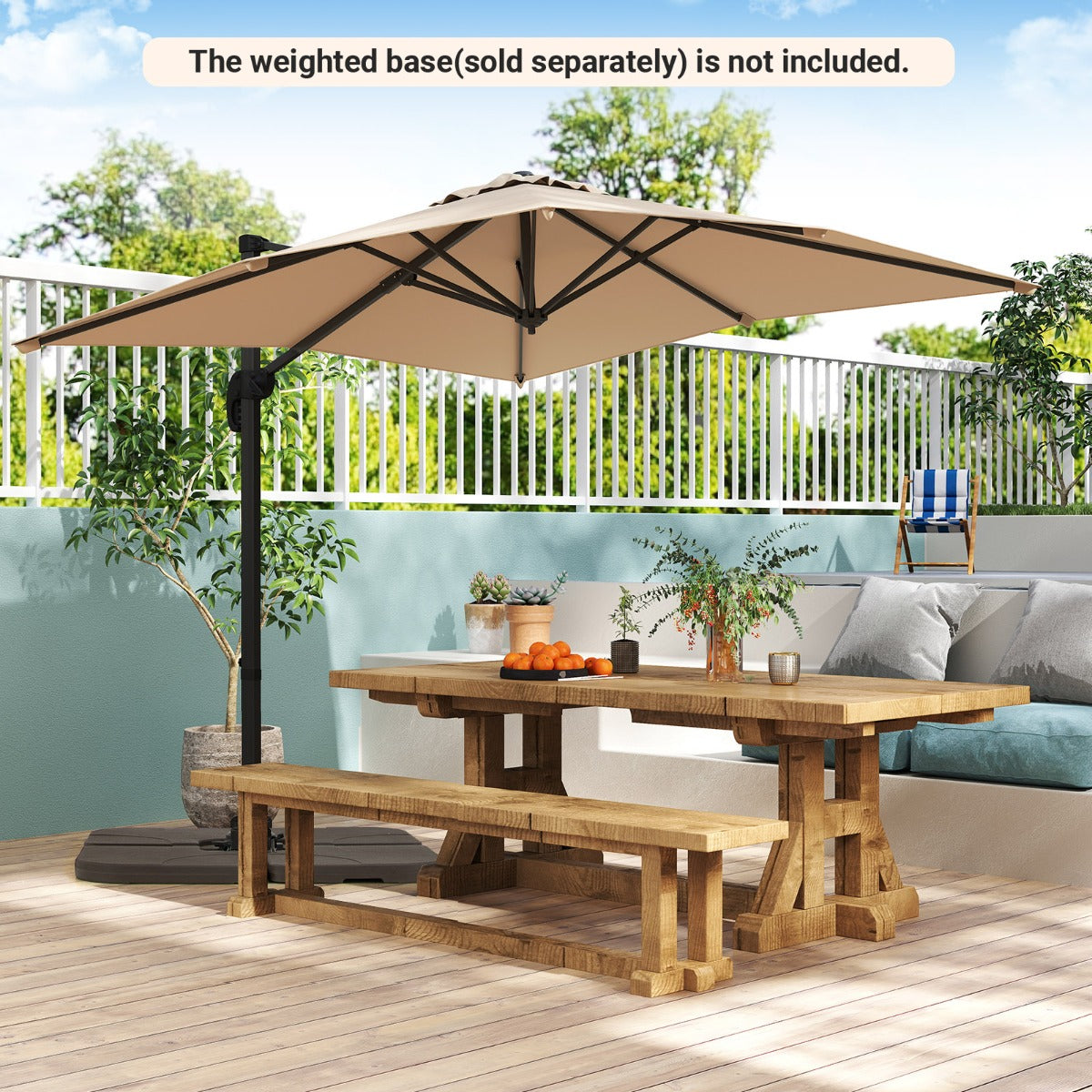 Patio Offset Umbrella with 360° Rotation and 5 Adjustable Tilt 8 Ribs-Beige