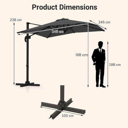 Patio Offset Umbrella with 360° Rotation and 5 Adjustable Tilt 8 Ribs-Grey