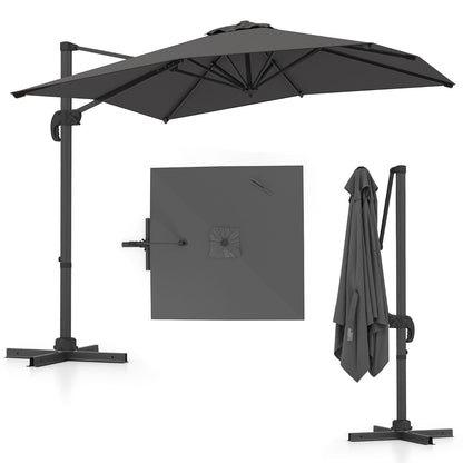 Patio Offset Umbrella with 360° Rotation and 5 Adjustable Tilt 8 Ribs-Grey