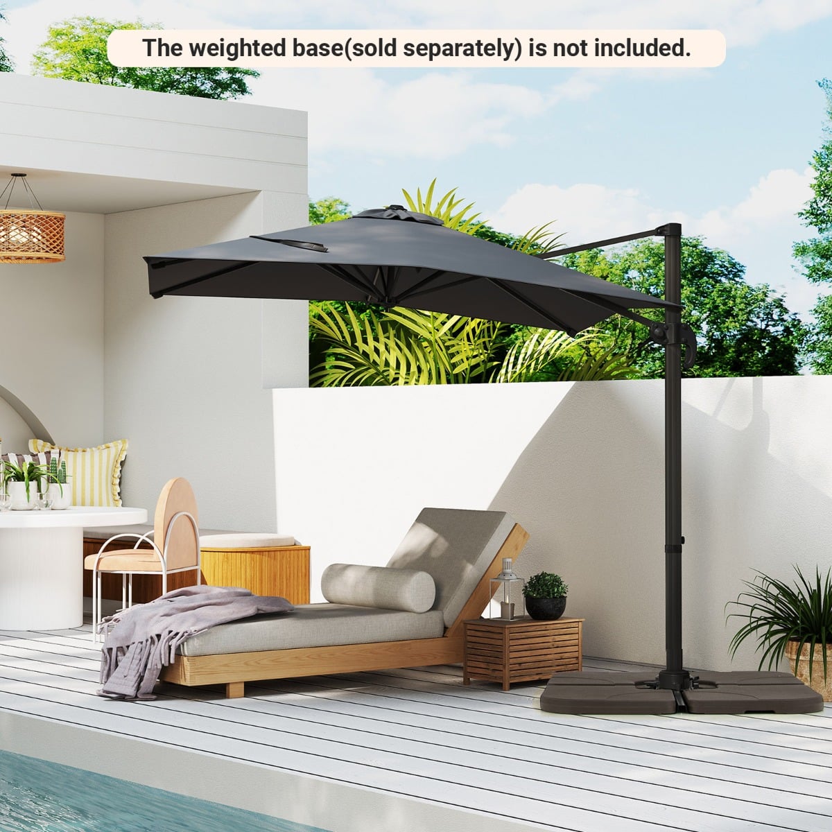 Patio Offset Umbrella with 360° Rotation and 5 Adjustable Tilt 8 Ribs-Grey