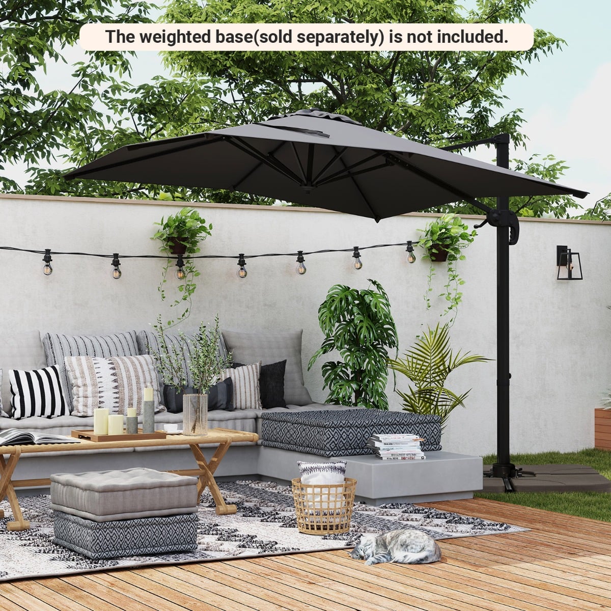 Patio Offset Umbrella with 360° Rotation and 5 Adjustable Tilt 8 Ribs-Grey