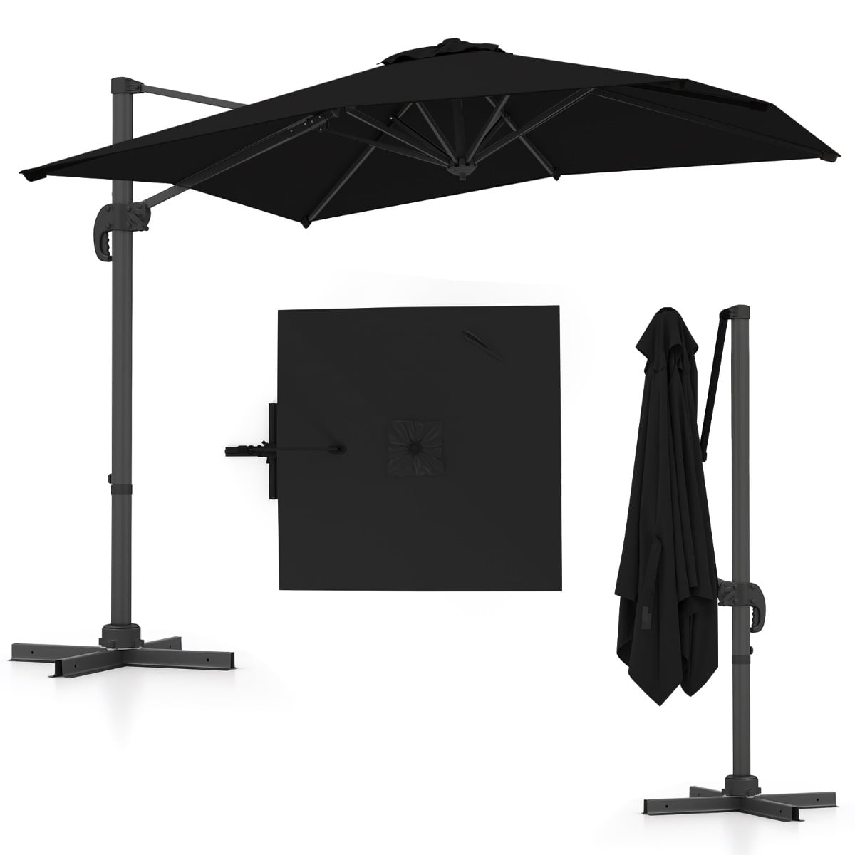 Patio Offset Umbrella with 360° Rotation and 5 Adjustable Tilt 8 Ribs-Black