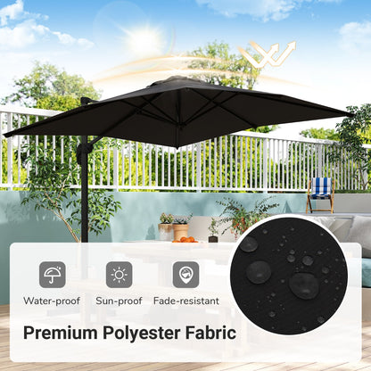 Patio Offset Umbrella with 360° Rotation and 5 Adjustable Tilt 8 Ribs-Black