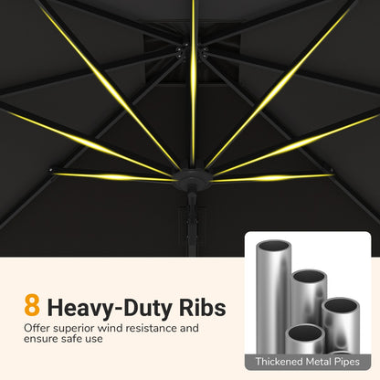 Patio Offset Umbrella with 360° Rotation and 5 Adjustable Tilt 8 Ribs-Black