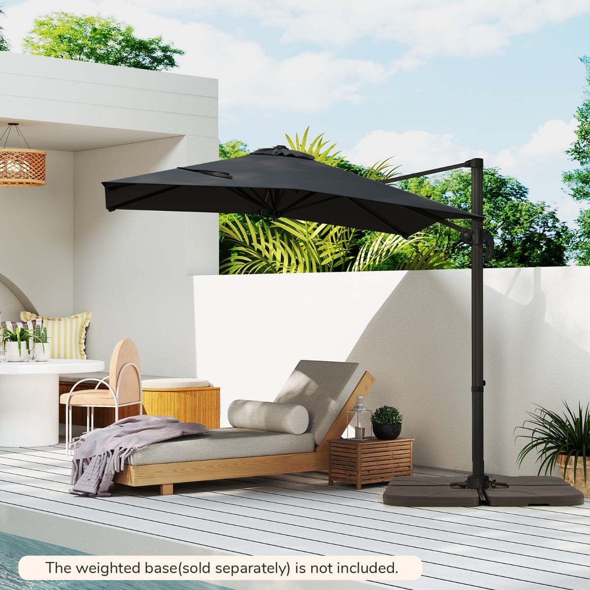 Patio Offset Umbrella with 360° Rotation and 5 Adjustable Tilt 8 Ribs-Black