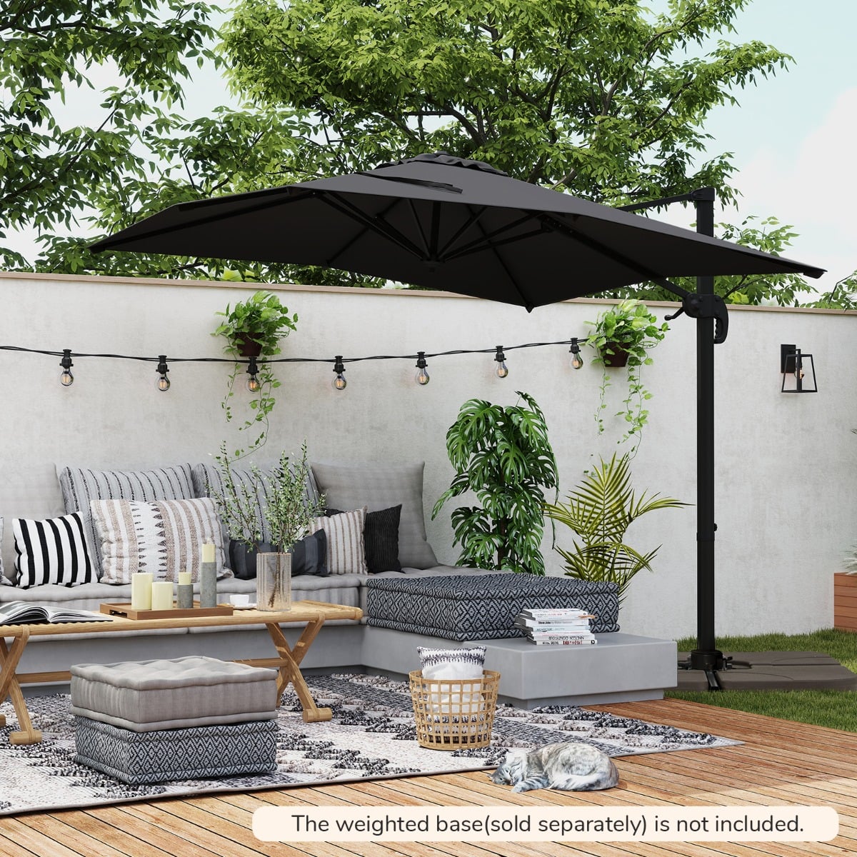 Patio Offset Umbrella with 360° Rotation and 5 Adjustable Tilt 8 Ribs-Black