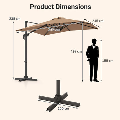 Patio Offset Umbrella with 360° Rotation and 5 Adjustable Tilt 8 Ribs-Brown