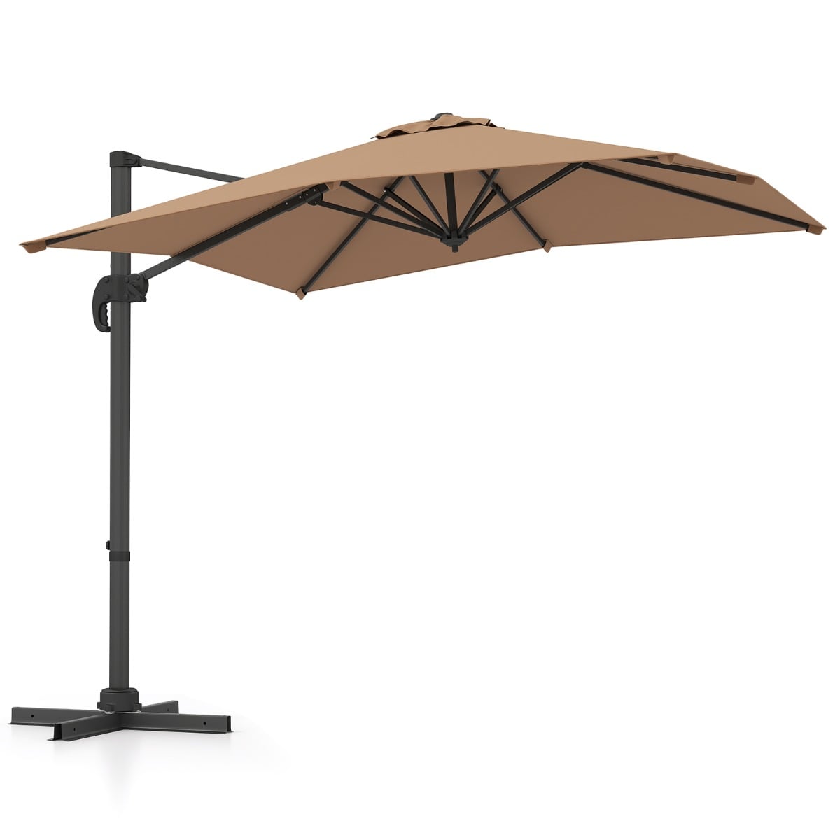 Patio Offset Umbrella with 360° Rotation and 5 Adjustable Tilt 8 Ribs-Brown