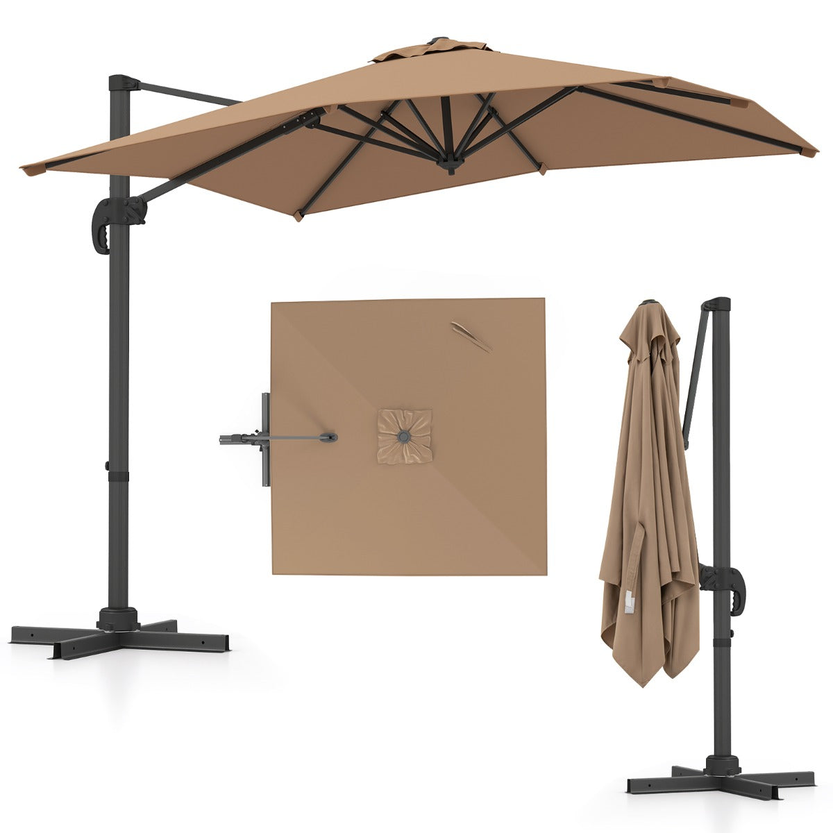 Patio Offset Umbrella with 360° Rotation and 5 Adjustable Tilt 8 Ribs-Brown