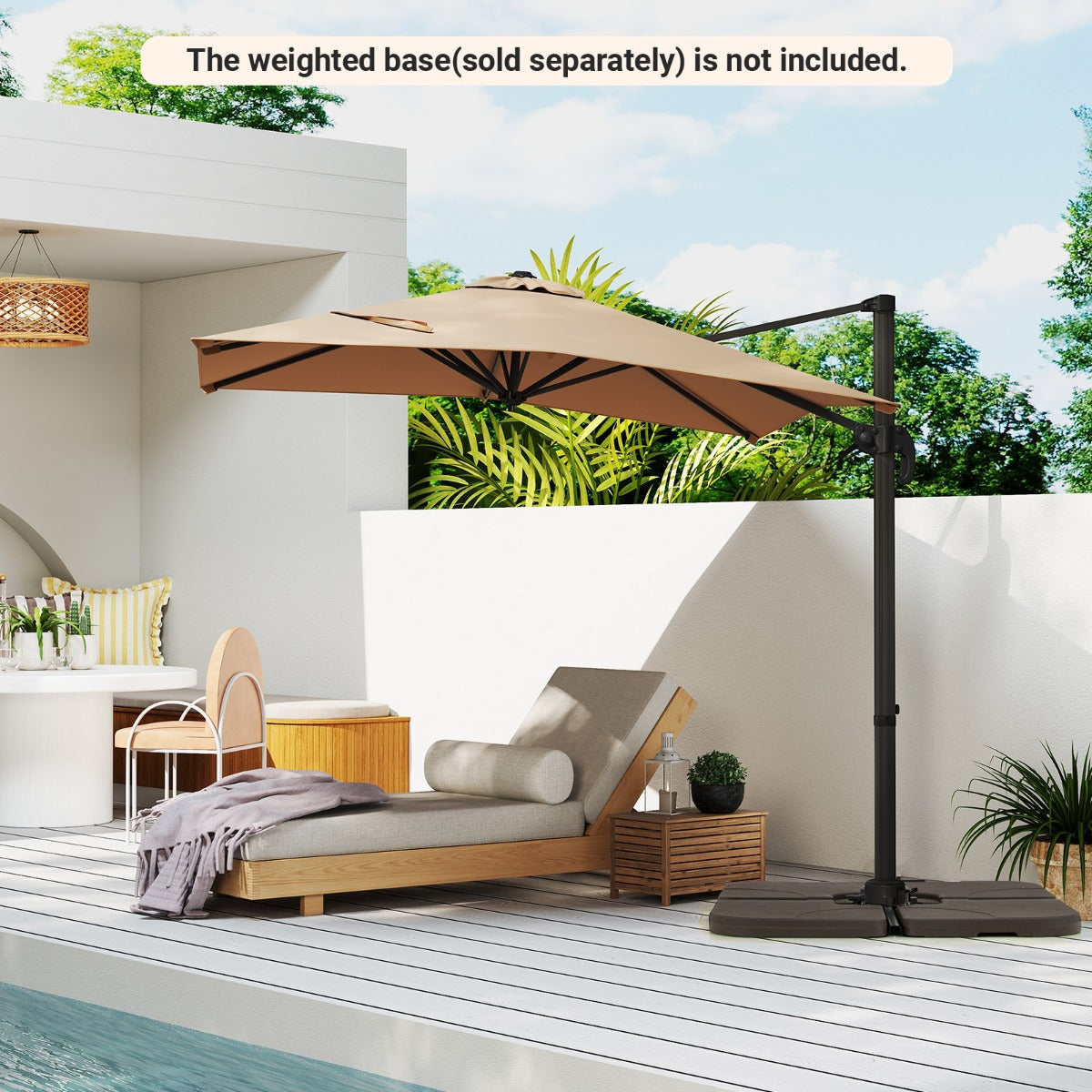 Patio Offset Umbrella with 360° Rotation and 5 Adjustable Tilt 8 Ribs-Brown