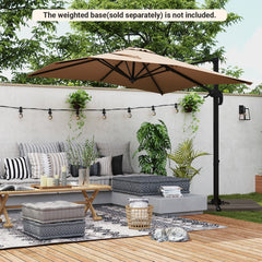 Patio Offset Umbrella with 360° Rotation and 5 Adjustable Tilt 8 Ribs-Brown