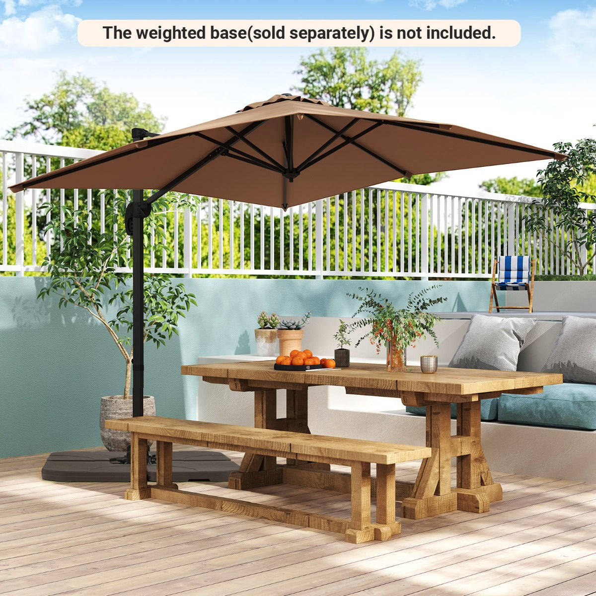 Patio Offset Umbrella with 360° Rotation and 5 Adjustable Tilt 8 Ribs-Brown