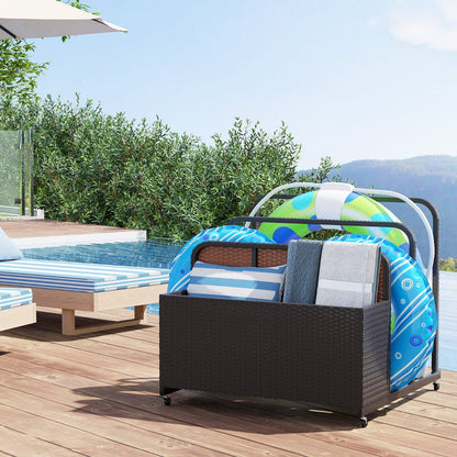 Outdoor Wicker Patio Pool Float Storage Organizer for Floaties-Brown