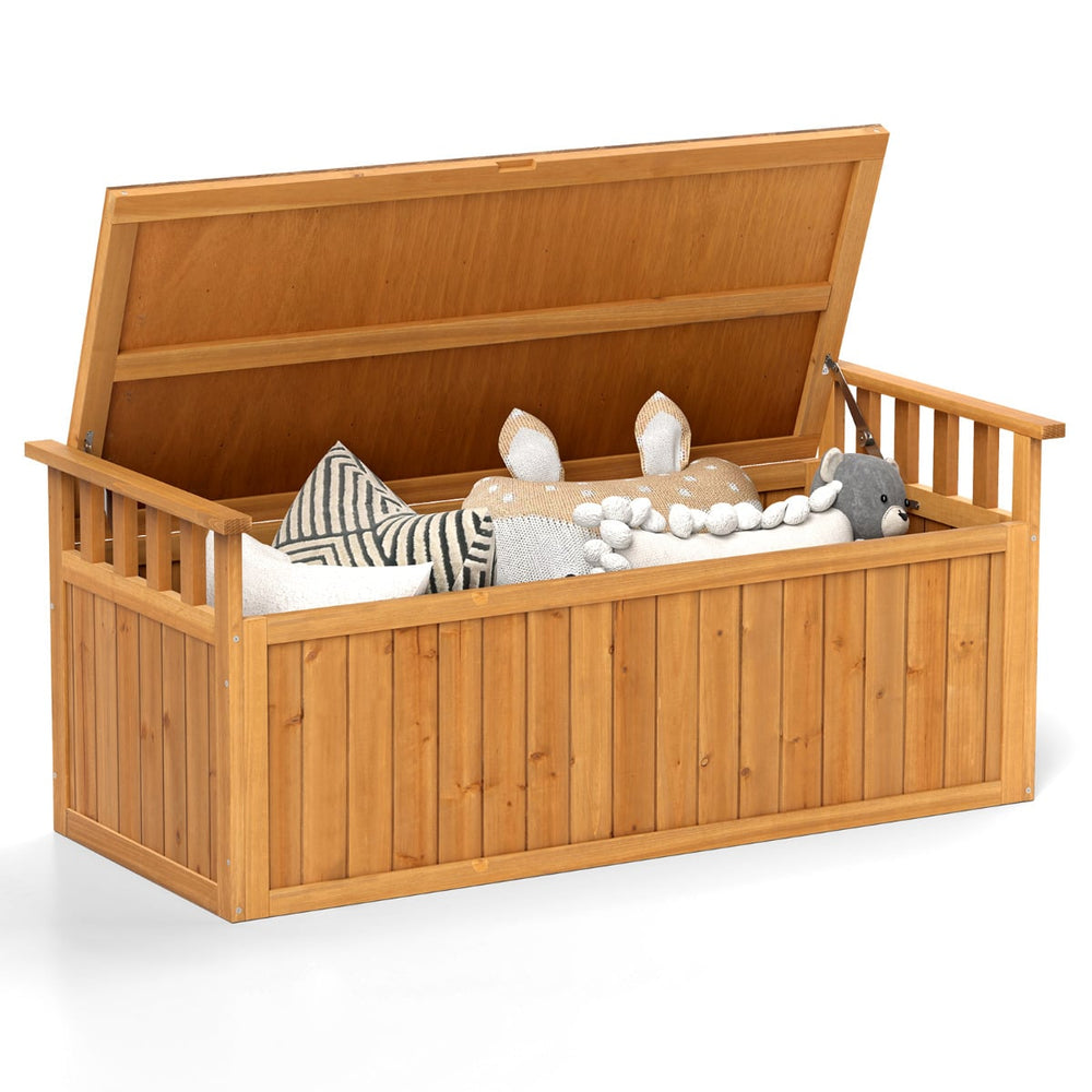 Outdoor Wood Storage Bench 209 L Large Storage Deck Box-Natural