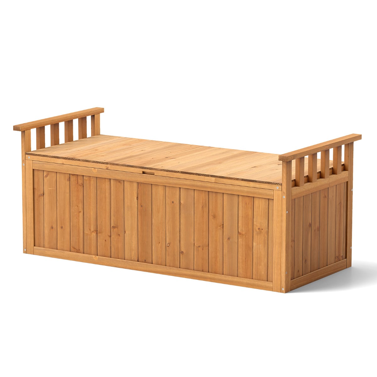 Outdoor Wood Storage Bench 209 L Large Storage Deck Box-Natural